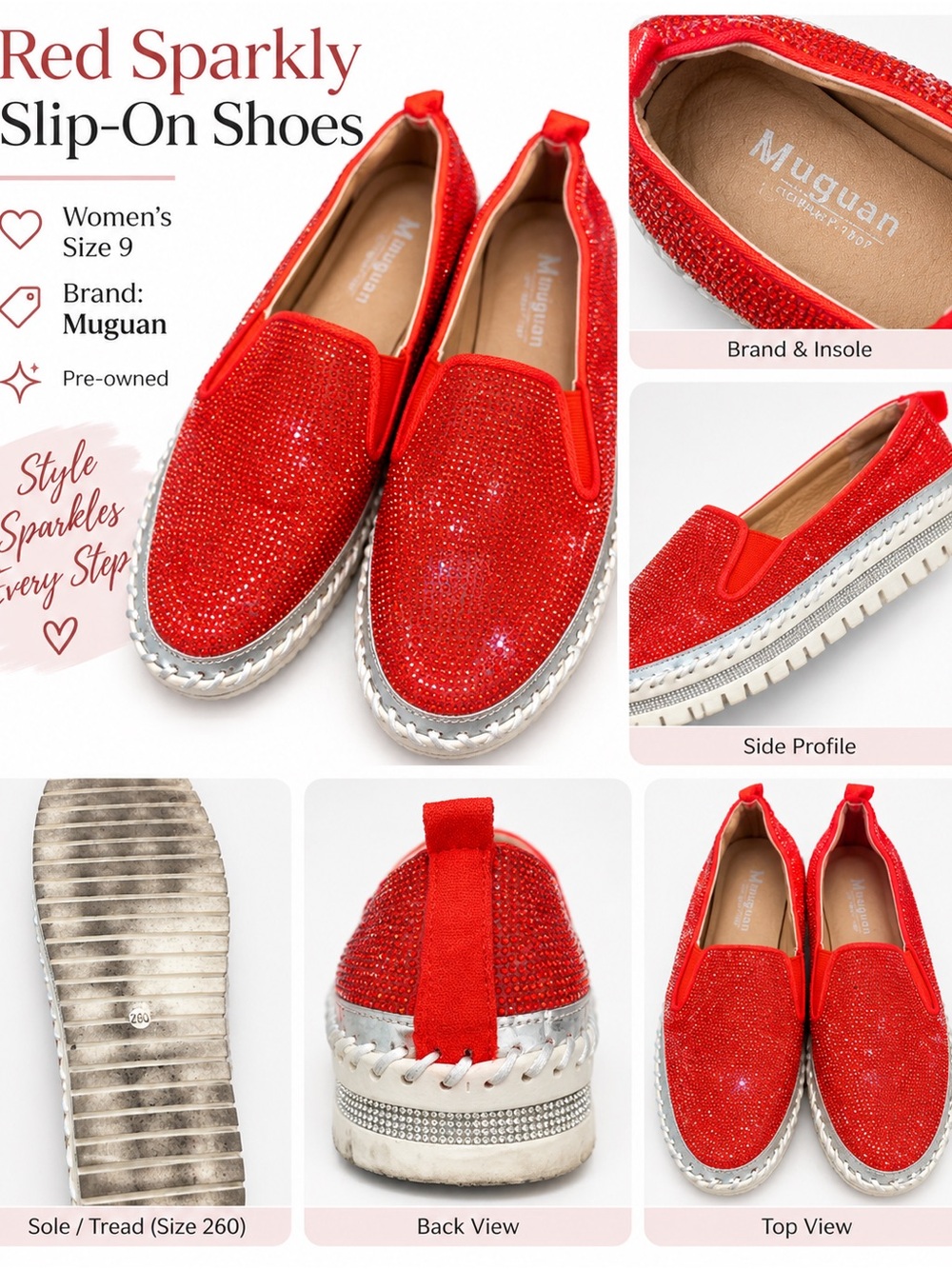 Red Sparkly Slip-On Women's Shoes